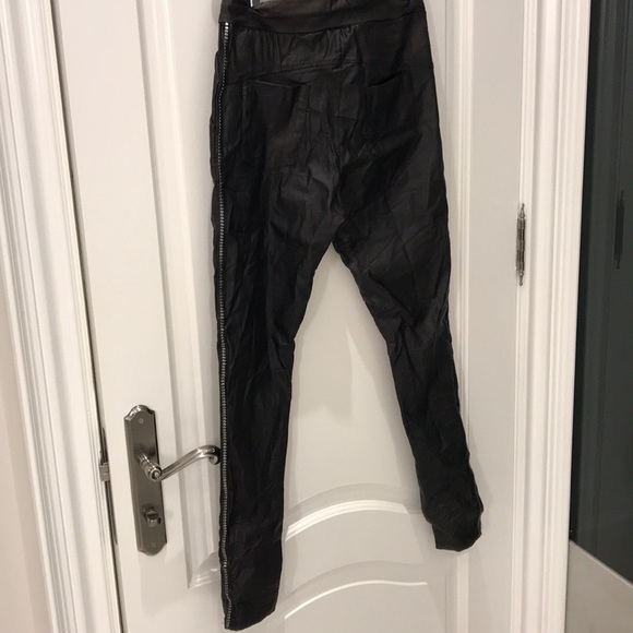 Black Vegan Leather Crinkle Pants - Picture 3 of 6